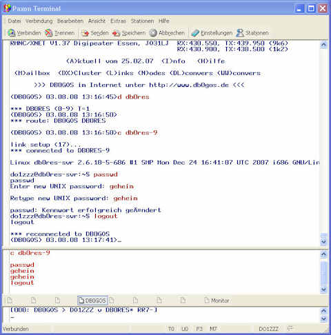 So setzt DO1ZZZ sich mit Paxon sein eigenes UNIX Passwort bei DB0RES